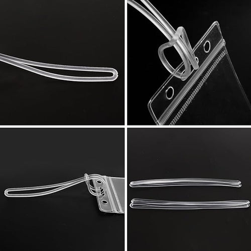 100 Pack Clear Plastic Luggage Straps, Worm Loops for Luggage Tags, Plastic Name Tag Loop for Identification Cards ID, 6 inch