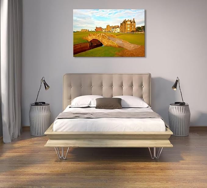 St Andrews Golf Course Wall Art for Living Room Bedroom Home Decorations Golf Course Swilcan Bridge St Andrews Picture Poster Framed Artwork Canvas Prints Ready to Hang(28''H x 44''W)