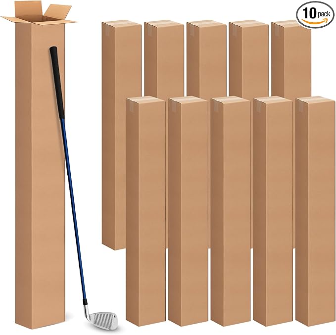 6x6x48 Inch Tall Corrugated Cardboard Boxes 10 Pack, 6"L x 6"W x 48"H Golf Club Shipping Boxes - Shipping, Moving, Packaging, Mailing, Storage Box for Home or Business