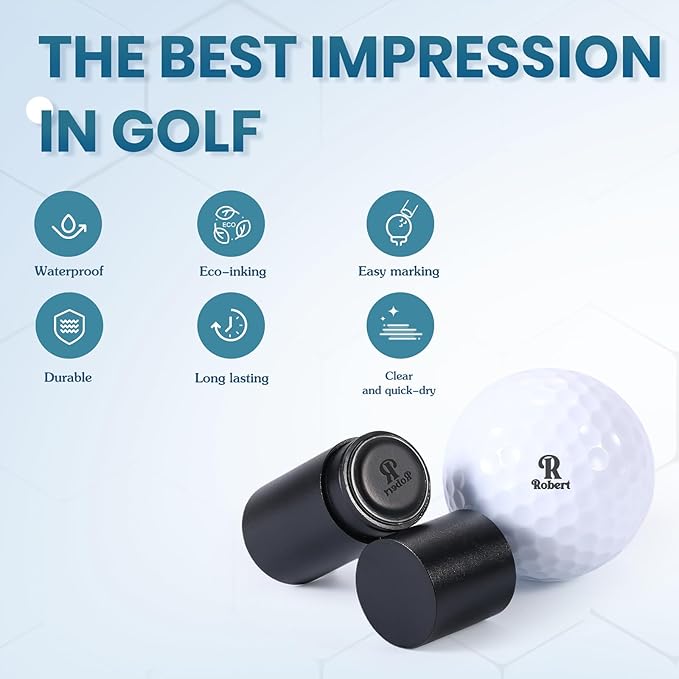 Golf Ball Stamp Personalized Marker - Premium Metal Custom Golf Ball Stamp - Quick-Dry Ink Monogram Identifier - Unique Golfing Accessories Gifts for Men Dad (Mental-Black)