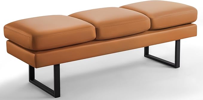 Furniwell Waiting Room Seating - 3-Seat Faux Leather Reception Bench, Office & Conference Room Guest Chair, Brown