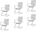 CIMOTA Waiting Room Chairs Leather Office Guest Chair Mid Back Reception Chairs with Sled Base for Meeting/Patient/Conference Room, White Set of 6