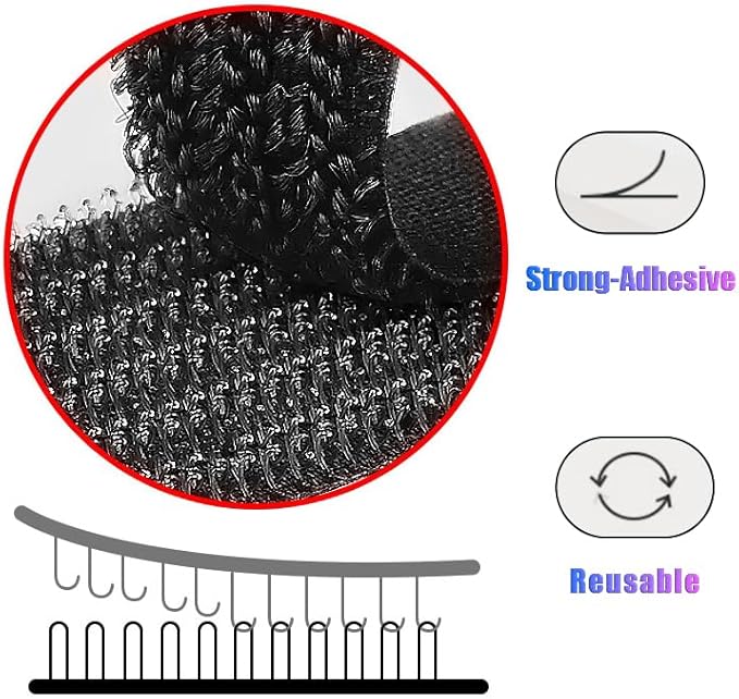 40 Hook and Loop Cable Ties, Sticky-back Cord Organizer, Cable Clip, Cable Management Under Desk, Self Adhesive Hook and Loop Cable Straps, Adjustable Nylon Wire for Home, Office (Black)