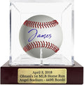 Custom Engraved Baseball Display Case - Personalized UV Protected Clear Acrylic Cube on Wooden Base with Metal Plate for Signed Baseballs and Memorabilia,Unique Gift for Baseball Collectors & Fans