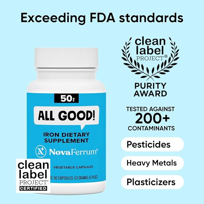 NovaFerrum All Good | Iron Capsule Supplements for Adults | Anemia | 50mg of Iron | 90 Servings | Sugar Free | Vegan | Gluten Free
