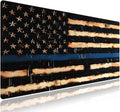 Wknoon. Extra Large Gaming & Office Mouse Pad (31.5" x 11.8") – Rustic Wood American Flag Retro US Thin Blue Line Design, Anti-Slip XXL Desk Mat with Durable Stitched Edges & Smooth Cloth Surface