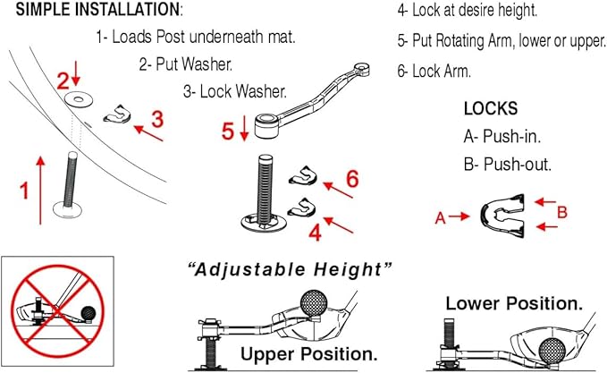 Golf Tee for Mat Adjustable Height with Flexible Arm for Driving Range, Backyard, Garage, Indoor Outdoor. Practice Device. Made in USA