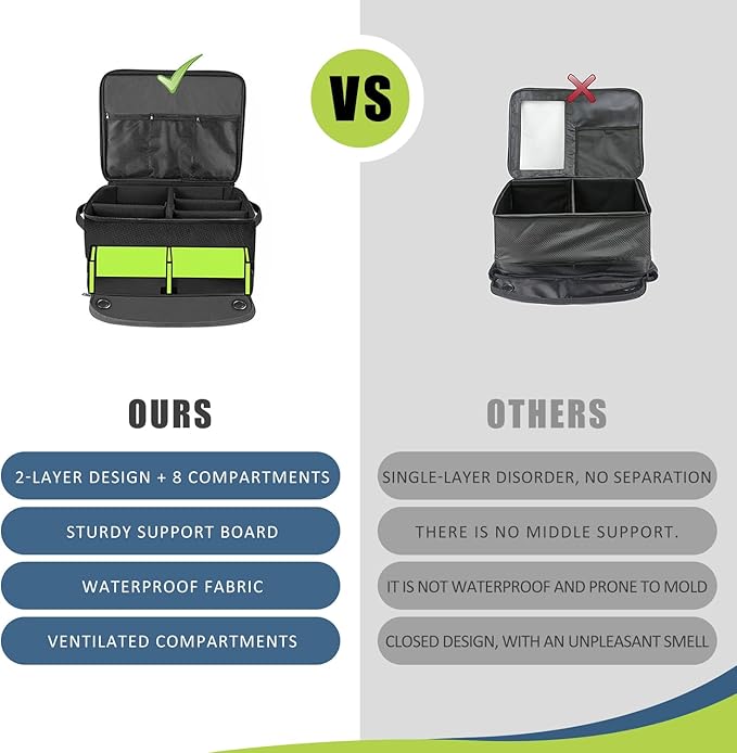 Golf Trunk Organizer, 2 Layer Golf Storage Bag, Waterproof Car Golfer Organizers with Ventilation Compartment for 2 Pairs Shoes, Balls, Clothes, Tees, Gloves, Accessories, Gifts for Men Women
