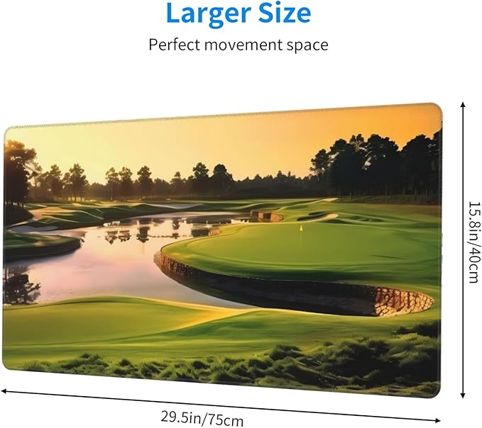 Large Extended Gaming Mouse Pad 75 X 40 Cm Non-Slip Rubber Base, Fun Golf Course Print Desk Mat for Keyboard & Mouse, Office/Gaming Computer Accessories