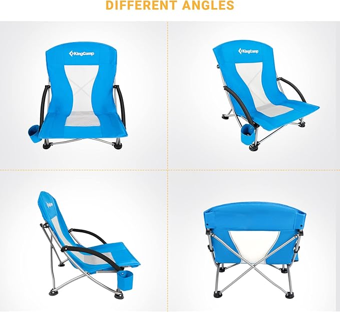 KingCamp Low Beach Chairs, Folding Portable Chair for Adults Lightweight Extra Wide Seat 300lbs Heavy Duty Oversized Backpack, Carry Bag for Camping