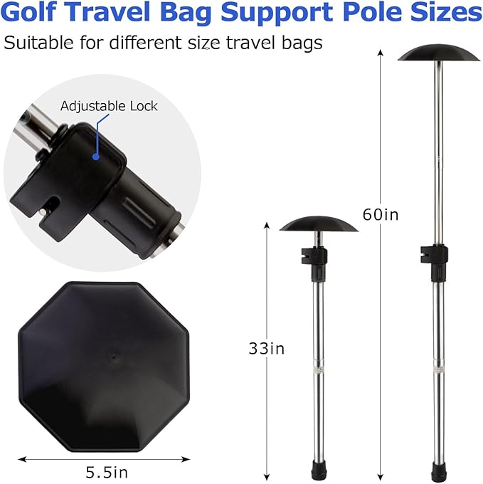 Golf Travel Bag Support Pole, 33"-60" Golf Club Travel Protector Stick for Bag Telescopic Adjustable Airlines Stiff Arm Club Protector Stainless Steel Pole