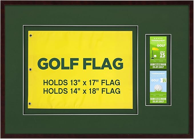 20''x29.5'' Golf Flag Frames for 13''x17'' and 14''x18'' Golf Flags Wood Photo Frame Collection Sport Collector Memorabilia for Retirement Birthday Gifts, Flag Not Included (Reddish Brown)