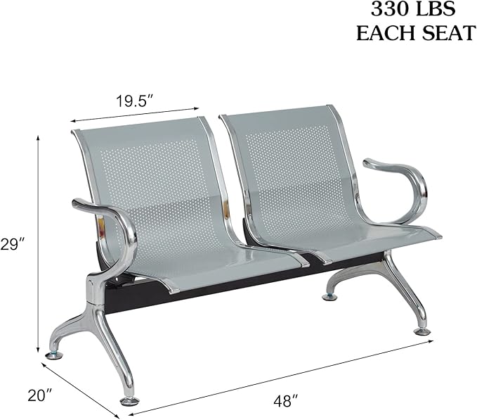Kinfant Waiting Room Chair Bench - Guest Reception Chairs for Airport Hospital Bank Salon Barber Hall Room Conference (2-seat, Silver-Mesh)