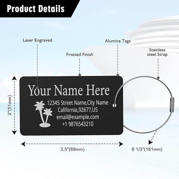 Luggage Tags for Suitcase - Personalized Engraved Metal Tag for Cruise Travel - Custom Name Tags Suitable for Bags and Backpacks(Blue)