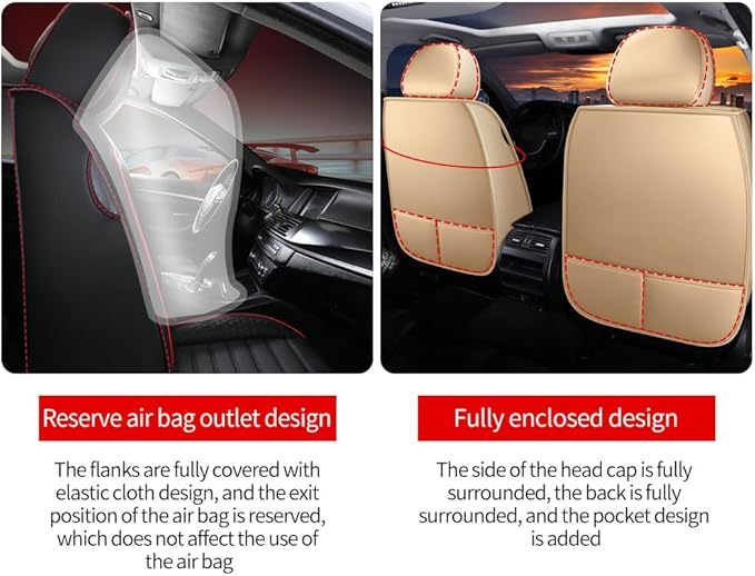 Leather Car Seat Covers for Volkswagen Golf 2001-2021,Car Seat Covers Full Set,Seat Covers with Safety,Waterproof Seat Cover Compatible Airbag(5pcs Beige Standard)
