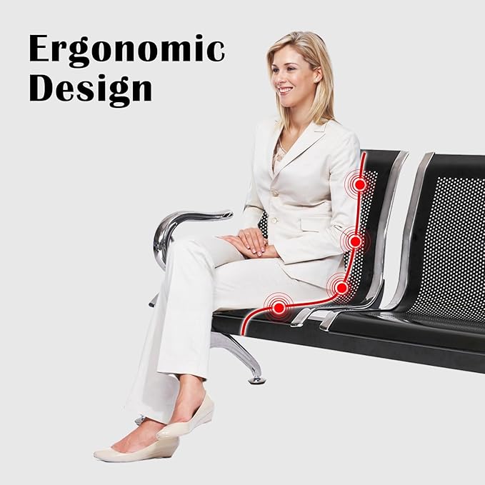 kinbor Waiting Room Chairs - Durable Black Reception Bench with Armrests, 5-Seat Office Reception Guest Chairs for Office, Hospital, Airport, Bank & Lobby