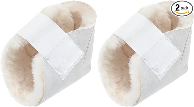 2 Pcs Heel Protectors for Pressure Sores Sheepskin Heel Pads Soft Foot Cushions Pad Heel Protectors Adjustable Foot Pillows with Securing Strap for Bed Sore Ankle Ulcers(White)