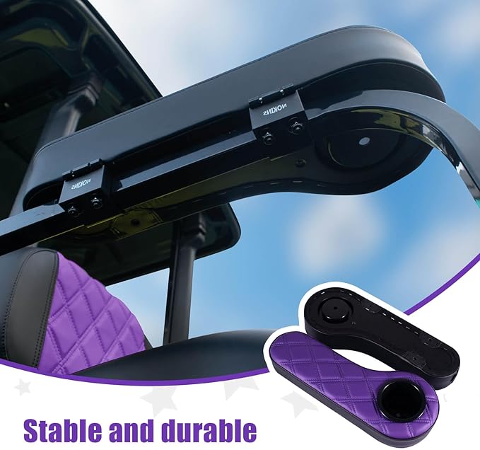 NOKINS Golf Cart Diamond Flip Armrest with Cup Holder, No Drilling Required, Golf Cart Folding Hinged Armrest, Inward Mount, for Club Car EzGo Yamaha Back Seat Kit