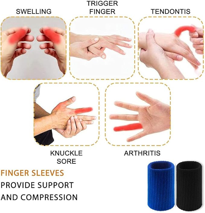 20 PCS Finger Sleeves Protectors, Sport Finger Sleeves Finger Splints Thumb Finger Brace Support Elastic Thumb Sleeves for Relieving Pain Arthritis Trigger Finger(Blue Black)