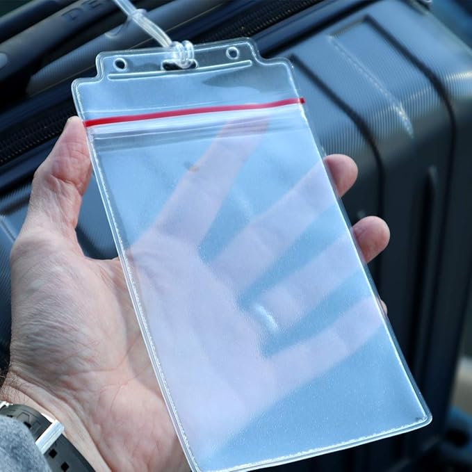 5 Pack - Extra Large Luggage Tags - Clear 4x6 Heavy Duty Cruise Ship I'd Tag/Golf Bag Travel Document Holder w/ 9" Plastic Loop - Waterproof Immunization Card Zip Pouch for Backpack by Specialist ID