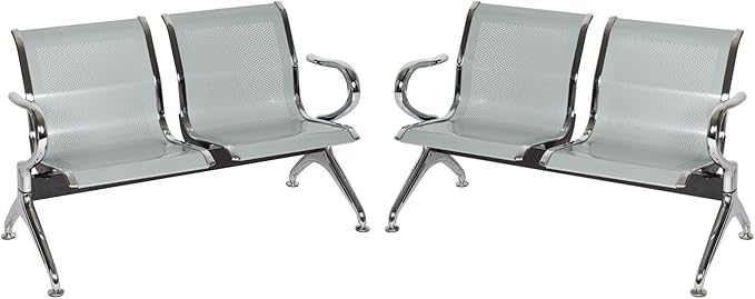 Kinfant Waiting Room Chairs - Reception Guest Bench for Airport Hospital Bank Salon Barber (Silver)