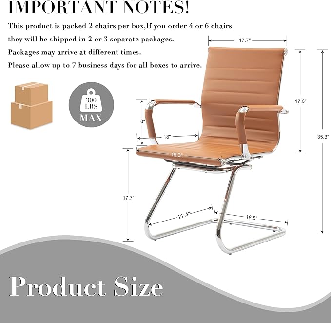 CIMOTA Waiting Room Chairs Leather Office Guest Chair Mid Back Reception Chairs with Sled Base for Meeting/Patient/Conference Room, Brownish Yellow Set of 8
