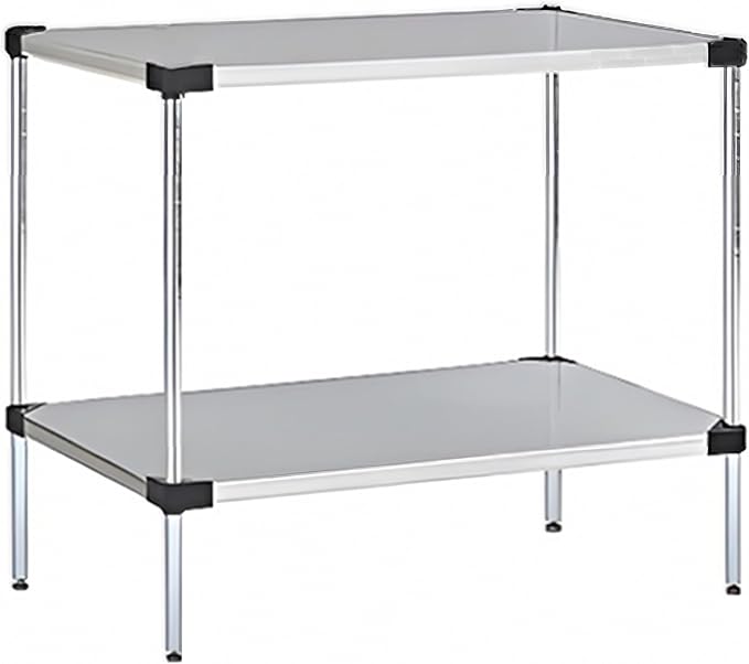 Omega Solid Stainless Steel Shelves, 24" Deep x 24" Wide x 14" High 2 Tier Heavy Duty Solid Shelving Unit for Kitchen Garage Office Restaurant Warehouse 800-lb Per Shelf Weight Capacity