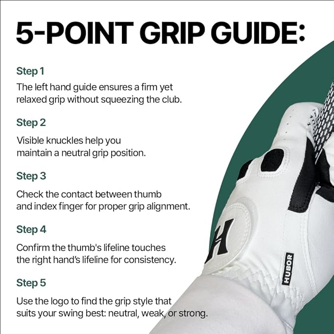HUBOR Golf Glove Grip 2 – Men’s/Women’s All‑Weather Leatherette & Mesh Golf Glove