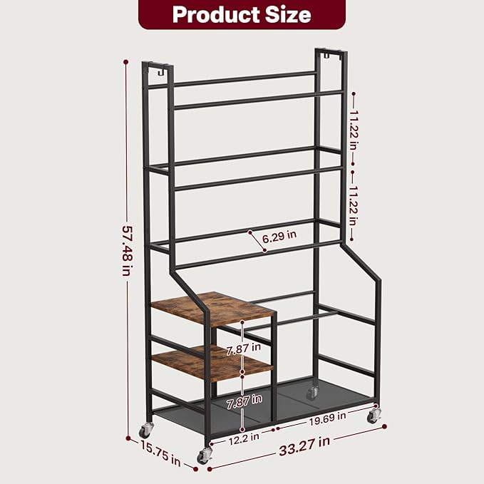 Portin 5 Tier Disc Golf Storage Rack, Disc Station Organizer with Hooks and wheels, Disc Golf Shelf for Storing Sports Equipment Accessories, Disc Golf Bag Basket Organizers for Home Garage Basement