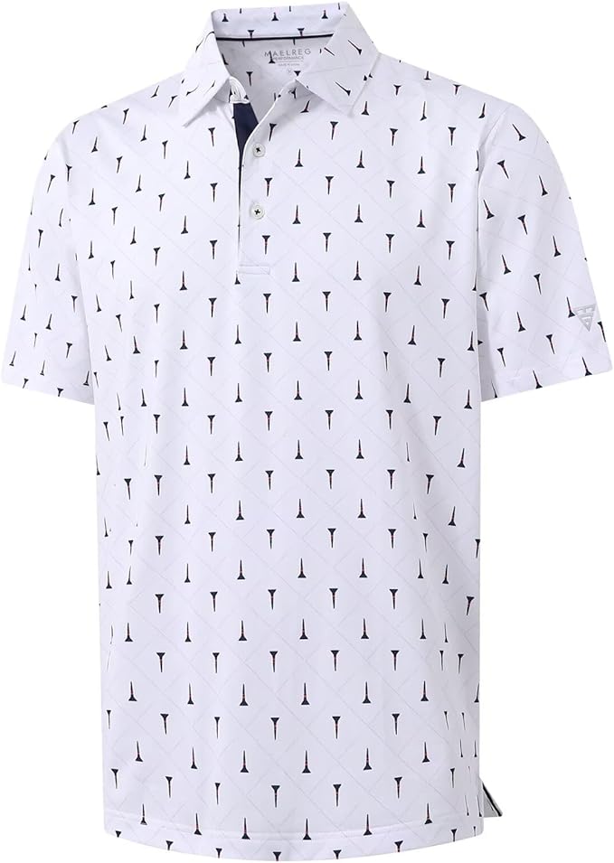 M MAELREG Mens Golf Shirt Short Sleeve Dry Fit Print Moisture Wicking Performance Patterns Collared Polo Shirt
