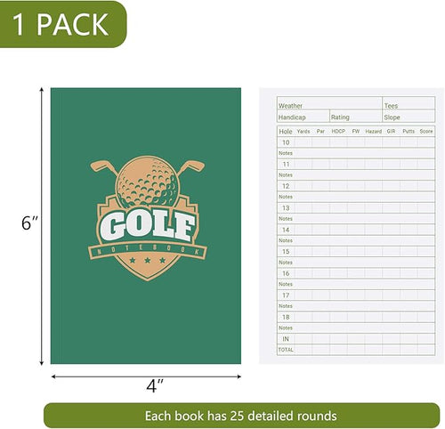 1 Pack 4X6 Inch Golf Scorecard Book, Waterproof Golf Club Yardage Book, Golf Log Notebook, Tracks 25 Rounds, Perfect for Men Golfers and Golf Club
