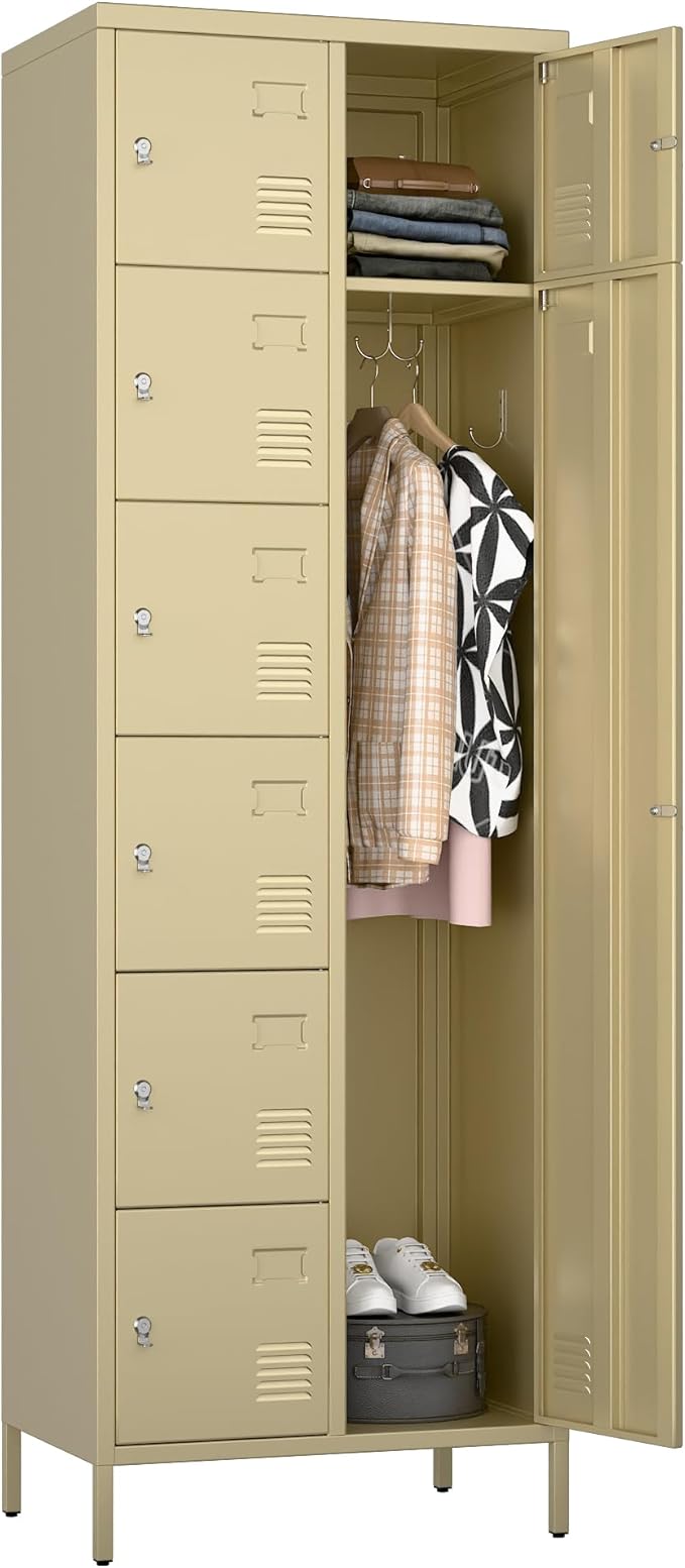 METAN Metal Locker for School Office Gym Bedroom, 8 Doors Steel Storage Locker Cabinet for Employees, Industrial Storage Locker, Assembly Required (Camel)