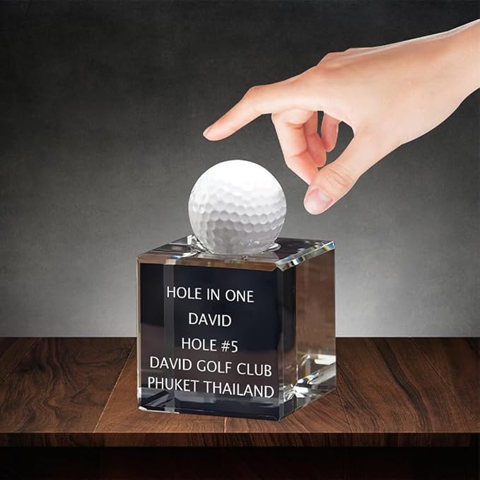 Personalized Hole in One Golf Ball Display Case, Custom Name Hole in One Golf Crystal Trophy, Hole in One Display, Display Your Golf Ball, Golf Trophy (Crystal)
