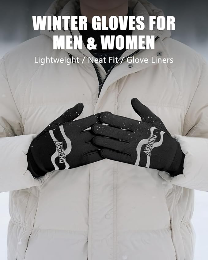 Aegend Lightweight Winter Gloves for Men Women, Warm Running Gloves Touchscreen Thermal Glove Liners for Cold Weather Driving, Cycling & Hiking, Non-Slip, Elastic Cuff, Stretchy, Durable