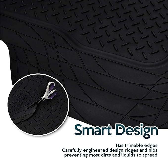 ZONETECH All Weather Rubber Semi Pattern Cargo Liner Trunk Floor Mat – Premium Quality Black Heavy Duty Cargo Trunk Floor Mat (2 Pack)