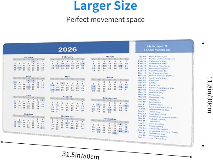 2026 Calendar Mouse Pad Large, Calendar with Holiday Large Big Gaming Mouse Pad Desk Pad, Mousepad with Non-Slip Rubber Base, Extended XXL Mouse Mat for Computer Laptop Office Accessories