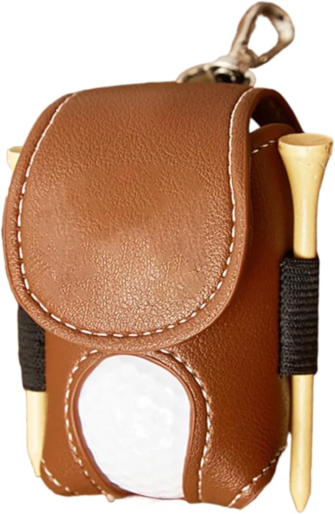 Leather Golf Ball Holder - Golf Ball Storage Pocket, Tee Bag with Sturdy Leather, Convenient and Tee Carry Pouch, Accessories Organizer for Course or Practice, Portable Pocket