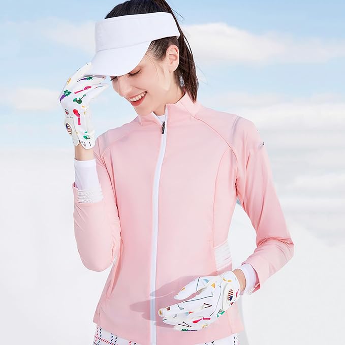 Amy Sport Womens Golf Glove with Ball Marker Rain Left Right Hand Leather Printed Pack, Ladies Golf Gloves All Weather Grip Breathable Soft Size Small Medium Large XL