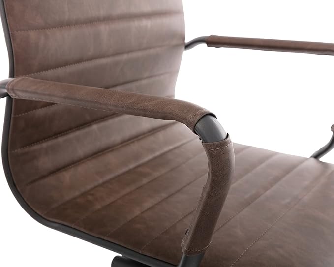 CIMOTA Waiting Room Chairs Set of 8 Leather Office Guest Chair Mid Back Reception Chairs with Sled Base for Meeting/Patient/Conference Room, Retro Brown, 8PCS