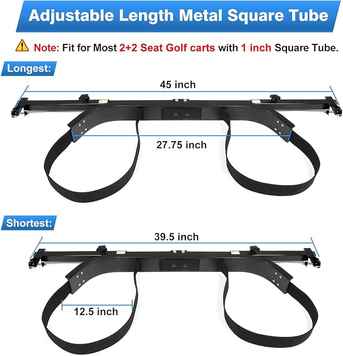 Golf Cart Rear Seat Bag Holder Bracket Attachment for Most 2+2 Golf Cart Rear Seat with 1 Inch Square Tube, No Drilling Golf Cart Bag Attachment for EZGO Club Car Yamaha Golf Carts, Metal / Stable