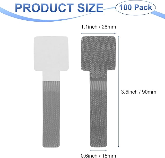 100-Pack Hook and Loop Cable Ties, 3.5 x 1.1 Inch Adjustable Self-Adhesive Cord Organizer for Desk/Home/Wall/Office Essentials, Cable Management Under Desk [Gray]