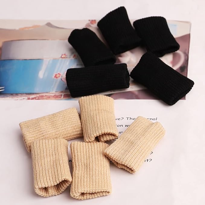 20 Pcs Finger Splints, Finger Sleeves Protectors Finger Brace Sport Finger Compression Sleeve Support Elastic Thumb Sleeves for Relieving Pain Arthritis Trigger Finger(Black+Skin Tone)