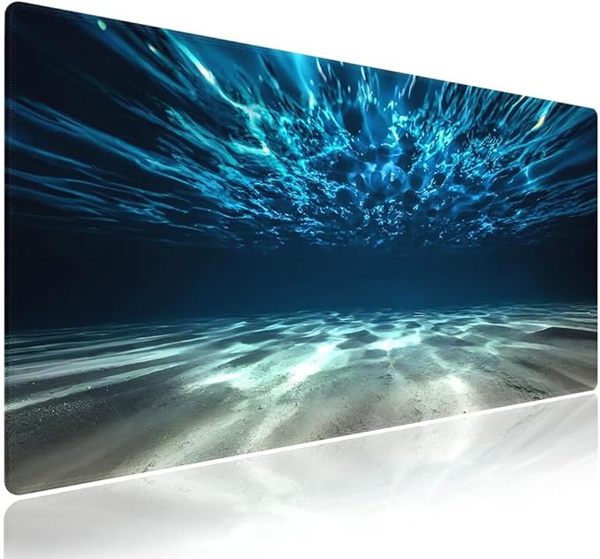 Wknoon. Extra Large Gaming Mouse Pad (31.5" x 11.8") with Durable Stitched Edges – Blue Underwater Wonderland The Serene Beauty of Ocean Depths, Anti-Slip Base & Smooth Surface Extended XXL Desk Mat