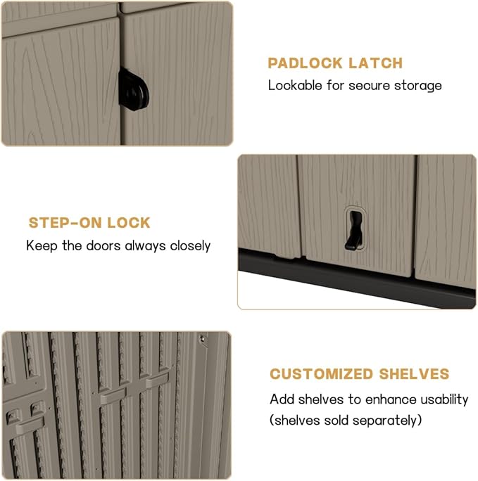 KINYING Outdoor Vertical Storage Shed,57 Cu.ft Outdoor Storage Cabinet Waterproof,Resin Sheds & Outdoor Storage Clearance for Garden,Patio,Backyard,Lockable (Brown)