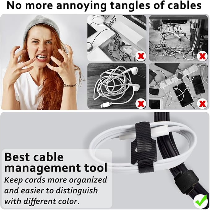 70pcs Cable Ties Reusable Black Wire Ties Cable Management Cord Ties Reusable for Electronics Hook and Loop Cable Ties for Computer 4 6 8 Inch