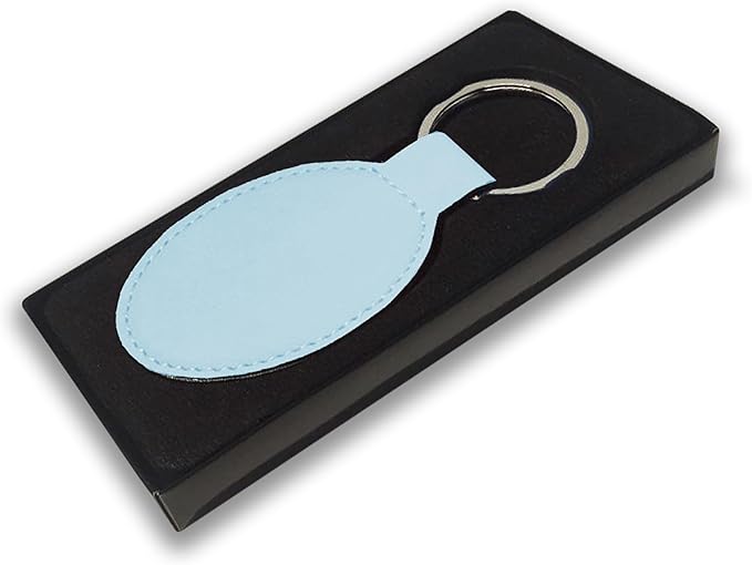 LaserGram Oval Keychain, Palm Trees, Personalized Engraving Included (Light Blue)
