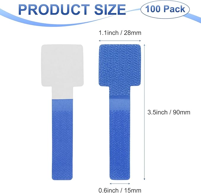 100-Pack Hook and Loop Cable Ties, 3.5 x 1.1 Inch Enhanced Self-Adhesive Cord Organizer for Desk/Home/Wall/Office Essentials, Cable Management Under Desk [Blue]