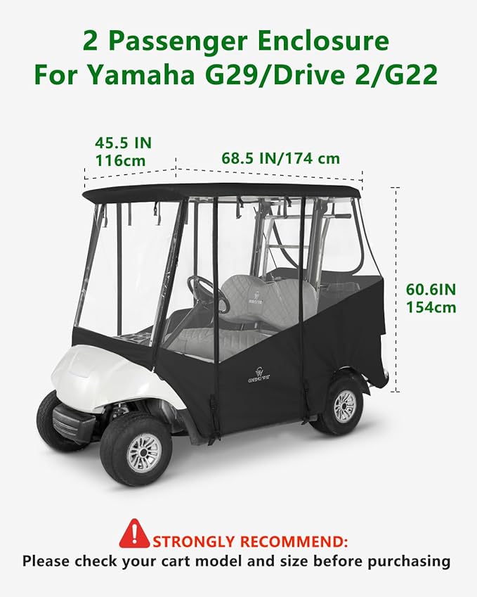Golf Cart Enclosure 2 Passenger for Yamaha G29/Drive 2,600D Clear Rain Cover Driving Winter Enclosure 2 Seater,Roll Up 4 Sided Transparent Windows Door with Heavy Duty Zipper,Side Mirrors Openings