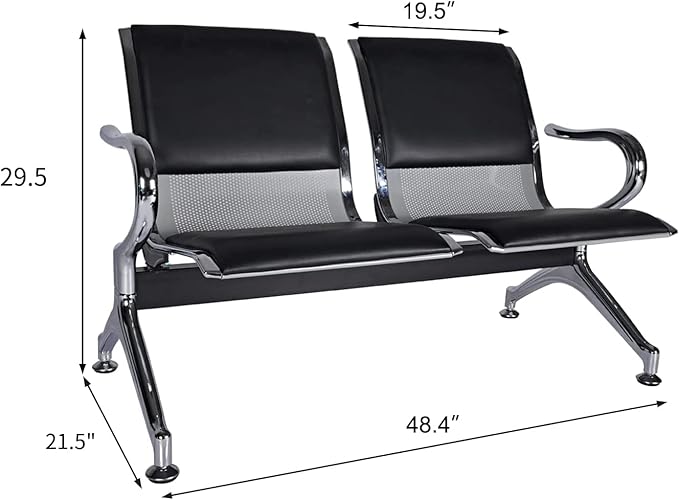 Kinfant Waiting Room Chair Bench - Guest Reception Chairs for Airport Hospital Bank Salon Barber Hall Room Conference (2+3-seat, Black-Mesh+PU)