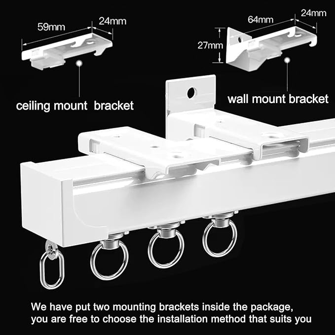 Aluminum Alloy Silent Curtain Tracks Ceiling Or Wall Mounted Curtain Rail Drapes Rail Room Dividers Sliding Curtain Rail (white, 3.5m)